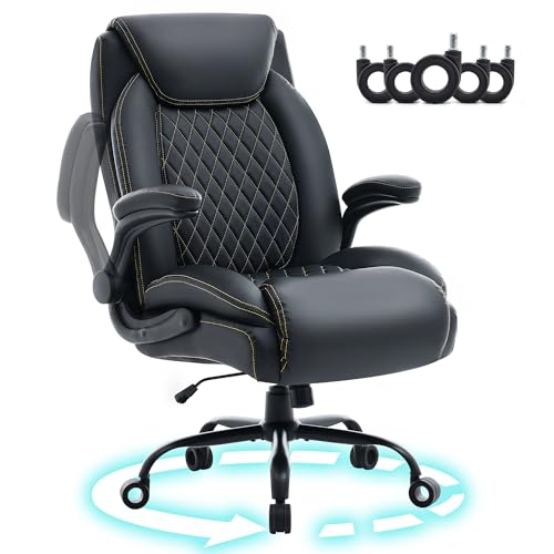 Big and Tall Office Chair 600lbs, Heavy Duty Ergonomic Executive Desk with Adjustable Armrests, Wide Seat, PU Leather Fabric, Adjustable Height, Comfortable Office Chair for Heavy People