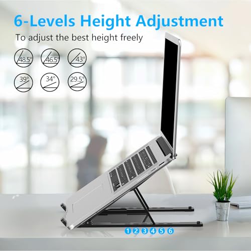 Gogoonike Adjustable Laptop Stand, Portable Laptop Riser for Desk, ABS+Silicone Foldable Ventilated Cooling Notebook Holder Stand for 10-15.6” Laptops, Tablets