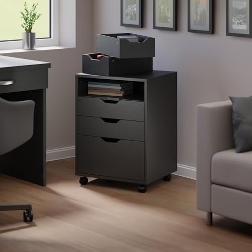 Winsome Halifax Mobile Storage Cabinet with 5 Drawers in Black, Stylish & Functional Home Storage Cabinet for Filing, Kitchen Organization, Moveable Furniture for Office, Dorms, Apartments