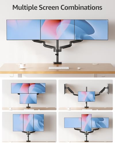 MOUNTUP Triple Monitor Stand Mount - 3 Monitors Desk Mount for Computer Screens Up to 27 inch, Triple Monitor Arm, Heavy Duty Monitors Stand, Each Arm Holds 4.4-19.8 lbs, Black