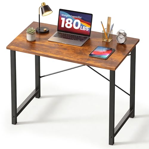 DUMOS 31 Inch Small Computer Desk for Home Office, Modern Study Writing Gaming Work Table Simple Style for Bedroom with X-Shaped ReInchforcement, Rustic Brown