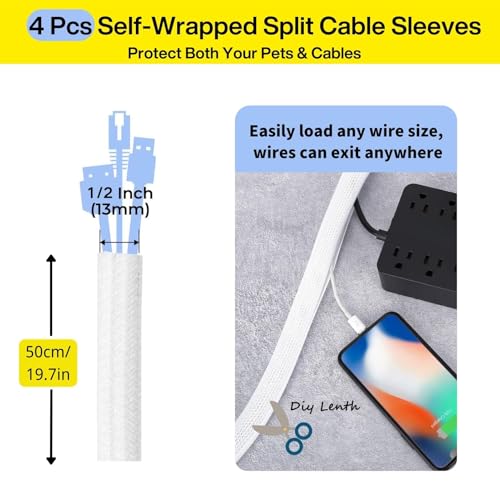 [313Pcs] Cable Management Kit, 67 Adhesive Cable Clips, Topavatop Desk Cord Organizer, 22 Reusable Cable Strap, 4 Cable Sleeve Split, 200 Nylon Cable Zip Ties with 20 Mounts for TV Office Home, White