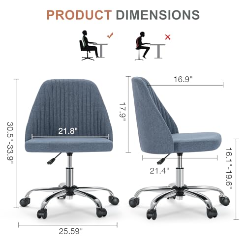 DUMOS Office Chair, Comfy Desk Chair Rolling Vanity Swivel Task Chairs with Wheels, Wide Seating Armless Height Adjustable Computer Chairs for Home,Bedroom,Student,Adults, Blue