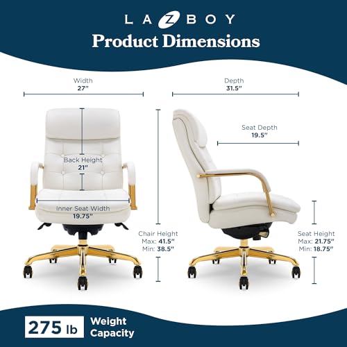 La-Z-Boy Sonata Ergonomic Bonded Leather Swivel Executive Chair, White and Gold (CCHR10014A)