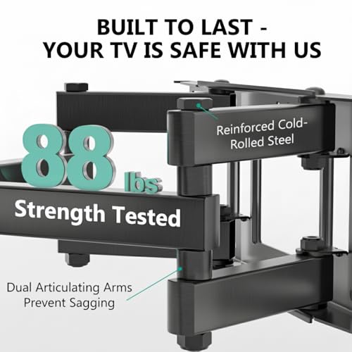 WALI Full Motion TV Wall Mount for 32–70 Inch TVs – Dual Articulating Mount with Swivel, Tilt & Extension | VESA up to 400x400mm | Fits 12/16" Wood Studs | Holds Up to 88 lbs