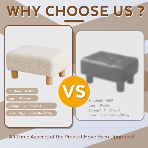 FIMIVIBI Small Foot Stool Ottoman, Sherpa Footstool Ottoman Foot Rest for Couch, Rectangle Footstools and Ottomans Small for Living Room, Entryway and Bedroom (White)