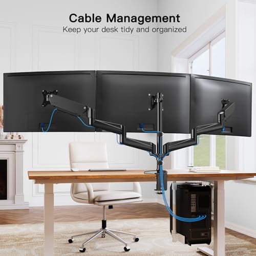 HUANUO Triple Monitor Mount for 17 to 32 inch Screens, Steel Monitor Mount Reinforcement Plate for Thin, Glass and Other Fragile Tabletop