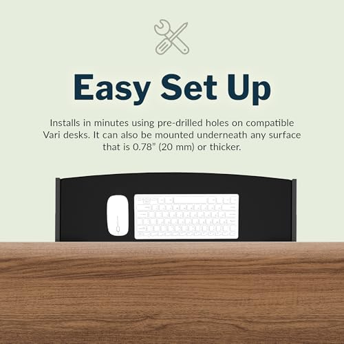 Vari Slide-Out Keyboard Tray – Ergonomic Under-Desk Pull-Out Shelf with Smooth-Glide 9.5" Access, Space-Saving Design, Fits Full-Size Keyboard & Mouse, Easy Install + VariDesk Compatible (Black)