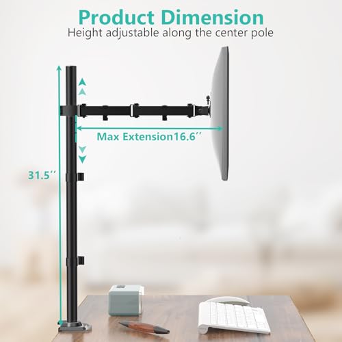 WALI Monitor Arm Mount for Desk, Single Extra Tall Computer Desk Mount, Monitor Bracket Mount Stand Single, up to 32 inch, 22 lbs (M001XL), Black