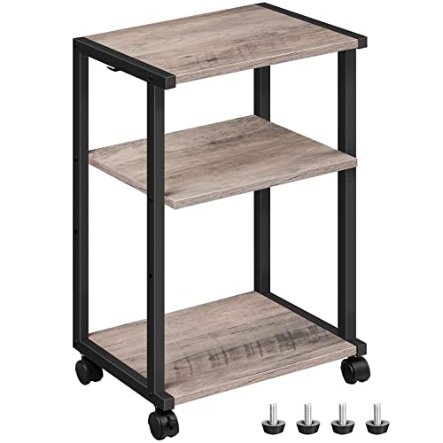HOOBRO Mobile Printer Stand, 3-Tier Printer Cart Under Desk with Storage, Industrial Adjustable Rolling Cart, Sturdy Little Table on Wheels for Home Office BG28PS01N1