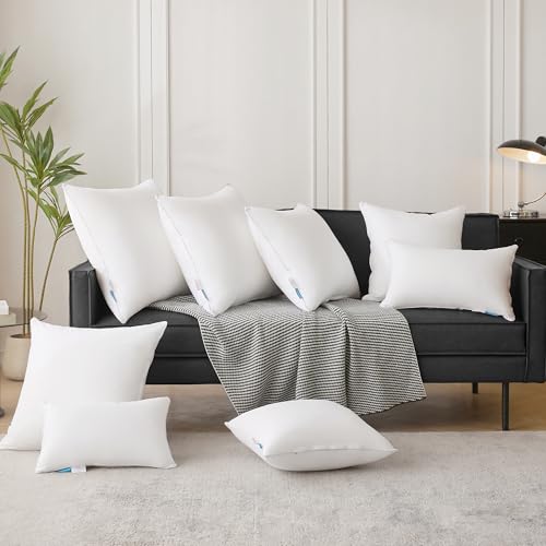 Oubonun 12x20 Lumbar Throw Pillow Inserts 2 Pack, 100% Cotton Breathable Cover Plump Rectangle Square Cushion Inserts White Decorative Pillows for Living Room Bedroom Office
