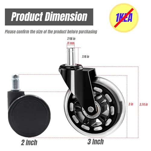 Black Office Chair Wheels,Gaming Chair Wheels-Set of 5,Universal Size,Smooth&Quiet Rolling, Durable,for Carpet&Hardwood,Replacement Rubber Casters