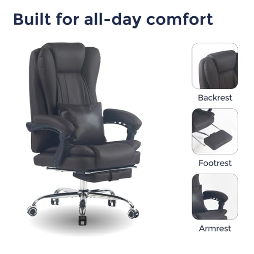 Ergo Sky Orbis 4-Point Kneading Heated Massage Office Chair with Foot Rest | 500lbs Big & Tall Ergonomic Executive Desk Chair for Heavy People | Reclining Home Office Computer Chair | Dark Brown