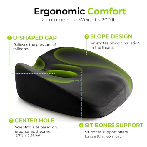 AUVON Innovative Donut Pillow Hemorrhoids Scientific Center Hole and Tailbone Cutout, Orthopedic Pain Relief Donut Seat Cushion for Coccyx, Sciatica, Postpartum Pregnancy, After Surgery Sitting Relief