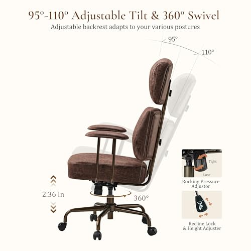 EUREKA ERGONOMIC Home Office Desk Chairs, Ergonomic Computer Chair with High Back, Executive Office Chair with Lumbar Support, Spring Cushion Seat, Mid-Century Modern, Brown