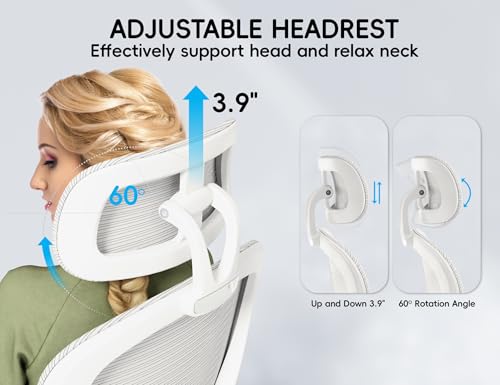 TRALT Office Chair - Ergonomic Office Chair with Back Support, Home Office Desk Chairs, 330lbs Wide Seat Big and Tall Office Chairs with Headrest, Comfy Desk Chairs (White)