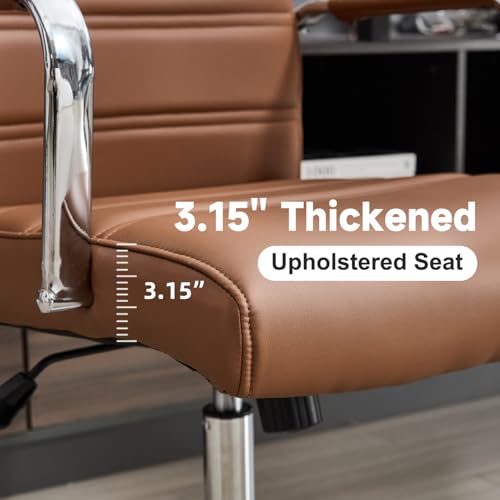 Office Desk Chair Leather, Conference Room Chairs with Wheels, Modern Executive Office Chairs Adjustable Height, Ergonomic Swivel Rolling Ribbed Computer Chair(Brown)