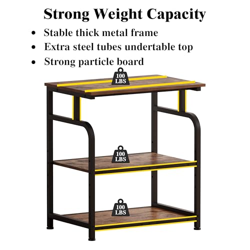 Unionly Large Printer Stand with Adjustable Shelf, 3-Tier Rolling Printer Cart with Wheels, Heavy-Duty Wood Printer Table for Home Office, Heat Press and Laser (Rustic Brown)
