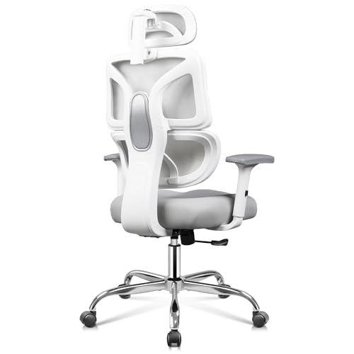 DEVAISE Office Chair Big and Tall Reclining Ergonomic Desk Chair for Long Hours, Comfy Breathable Mesh, Adjustable Armrests with Lumbar Support, White