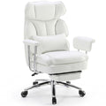 Sweetcrispy Executive Home Office Desk Chair - Ergonomic Big Tall High Back with Footrest & Lumbar Support, Reclining Height Adjustable, Comfy PU Leather Computer Gaming with Swivel Wheels, White