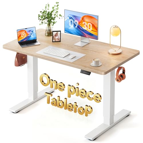 FEZIBO One-Piece Standing Desk, 48"x24" Seamless Tabletop Electric Height Adjustable for Home Office, Study Rooms & Multi-Device Workstations, Maple