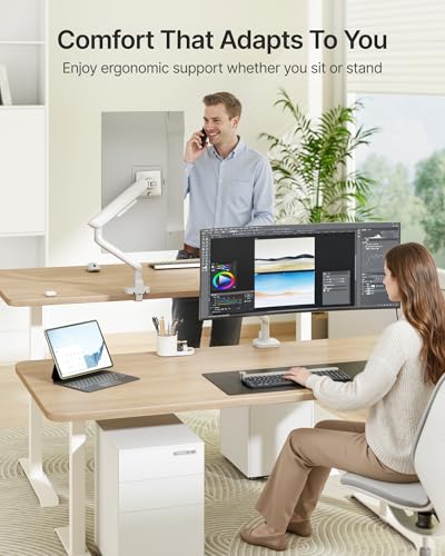 monTEK Single Monitor Arm, Mechanical Spring Monitor Arm for 17-40" Ultrawide Screens, Adjustable Monitor Desk Mount Holds up to 26.4 lbs with C Clamp/Grommet Desk Mount, VESA 75/100mm
