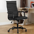 Haranuo Office Chair, Ergonomic Executive Conference Room Chairs, Ribbed Leather Desk Chair with Lumbar Support, Adjustable Height Mid-Back Swivel Chair with Padded Seat and Square Tube Armrests
