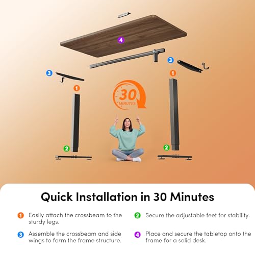 CubiCubi One-Piece Standing Desk, 48 x 24 Electric Height Adjustable Computer Desk, Sit Stand up Home Office Workstations with Whole-Piece Desktop, Black Walnut