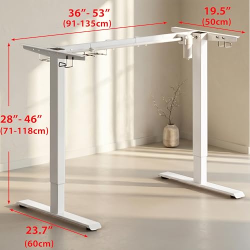 SHW Premium Electric Standing Desk Frame – Height Adjustable Motorized Base for 40" to 72" Table Tops, Smooth Lift Sit-Stand Frame for Home or Office, White