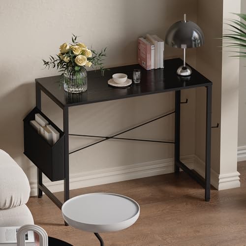 Pamray 32 Inch Computer Desk for Small Spaces with Storage Bag, Home Office Work Desk with Headphone Hook, Small Office Desk Study Writing Table