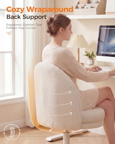 GTPLAYER Velvet Tall Office Chair with Wheels Vanity Chairs with Back, Versatile Height Use: Office to Bar Stools Small Ergonomic Comfy Armlees Computer Desk Chair with Bow Lumbar Pillow for Gift