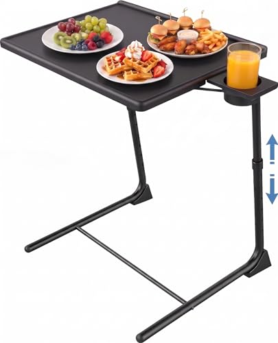HUANUO Adjustable TV Tray Table - TV Dinner Tray on Bed & Sofa, Comfortable Folding Table with 6 Height & 3 Tilt Angle Adjustments (Black)