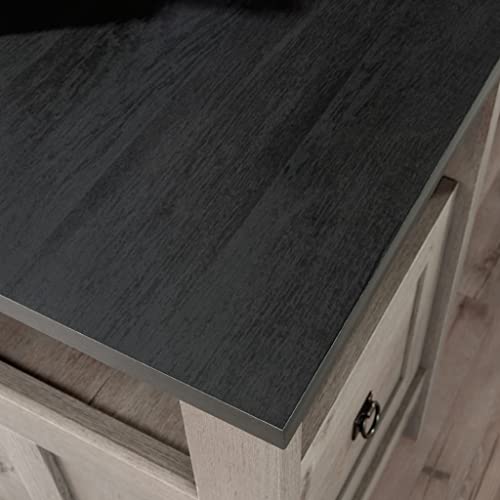 Sauder August Hill L-Shaped Home Office Desk, Farmhouse Corner Desk with File Drawer, Cable Management, Mystic Oak Finish
