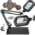 12X Square Magnifying Glass with Light and Stand with 144 LEDs Brightness, 5 Color Modes Hands Free Lighted Magnifying Glass, 10 Dimmable Brightness Magnifying Desk Lamp for Close Work Craft Reading