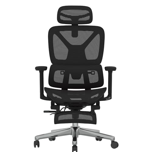 FLEXISPOT ErgoX Premium Ergonomic Office Chair with Footrest - Adjustable 3D Armrests, Dynamic Lumbar Support, Recline & Tilt Function, Mesh Seat, for Home & Office Use, Black