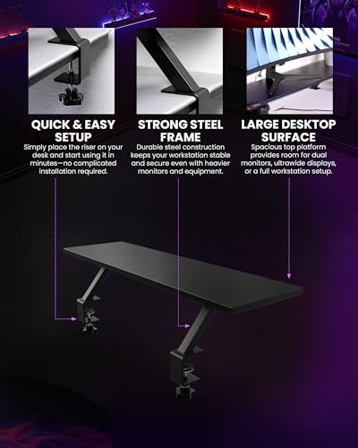 Arozzi Desk Riser Small – Monitor Stand for Dual Screens, Extra Desk Storage Shelf, Heavy-Duty Steel Frame, Workspace Organizer for Gaming & Office Setup - Black