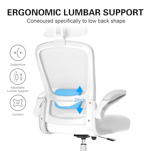 Mimoglad Office Chair, High Back Ergonomic Desk Chair with Adjustable Lumbar Support and Headrest, Swivel Task Chair with flip-up Armrests for Guitar Playing, 5 Years Warranty