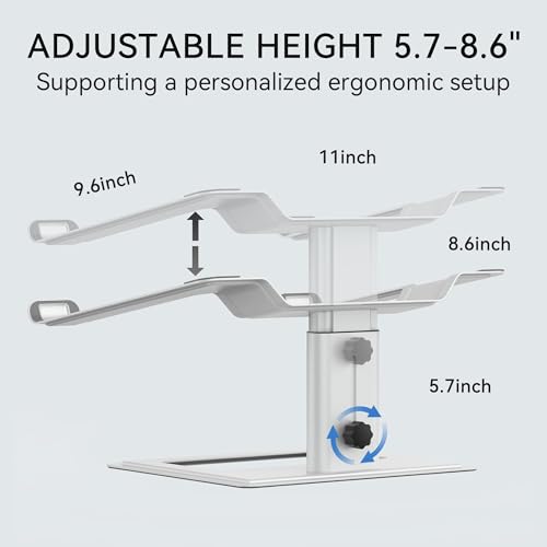 SOUNDANCE Adjustable Laptop Stand for Desk, Computer Stand, Ergonomic Laptop Riser Holder Compatible with 10 to 17.3 Inches Notebook PC Computer, Aluminum Silver