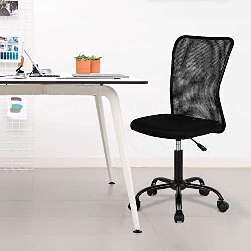 FDW Home Office Chair Mid Back Mesh Desk Chair Armless Computer Ergonomic Task Rolling Swivel Chair Back Support Adjustable Modern with Lumbar Support,Black