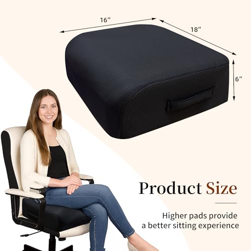 Acxseo 6" Extra Thick Memory Foam Office Chair Cushion – 2-Layer Booster Seat for Back & Tailbone Pain Relief, 18 x 16 x 6in Non-Slip Cushion with Carry Handle for Wheelchair, Car, and Airplane