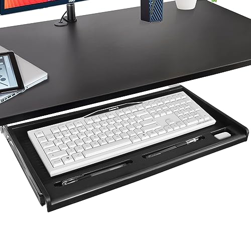 TOOCUST Under Desk Keyboard Tray, 20" Wx11"D Sturdy Key Board Tray Under Desk Slide with Pen Tray, Desk Extender with Pen Holder,Black