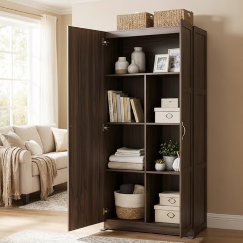 DUMOS Office Storage Cabinet, Large Capacity Organizer, Wooden Bedroom Storage Unit for CD, Blankets and Books, Suitable for Living Rooms, Office and Study Rooms, Brown
