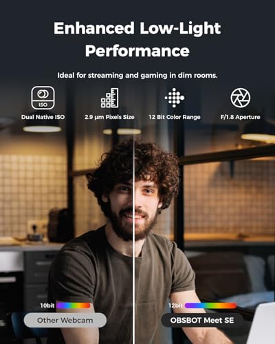 OBSBOT Meet SE 1080P 100FPS Webcam for PC, AI Framing Streaming Camera with 1/2.8" Sensor, Beauty Mode, Gesture Control, Staggered HDR, Web Camera for Desktop Computer, Laptop, Meeting. (Cloud White)