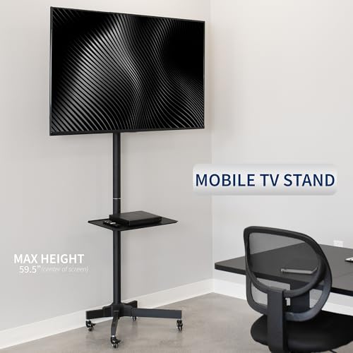VIVO Mobile TV Cart for 13 to 60 inch Screens up to 55 lbs, LCD LED OLED 4K Smart Flat and Curved Panels, Rolling Stand with Laptop DVD Shelf, Locking Wheels, Max VESA 400x400, Black, STAND-TV04M