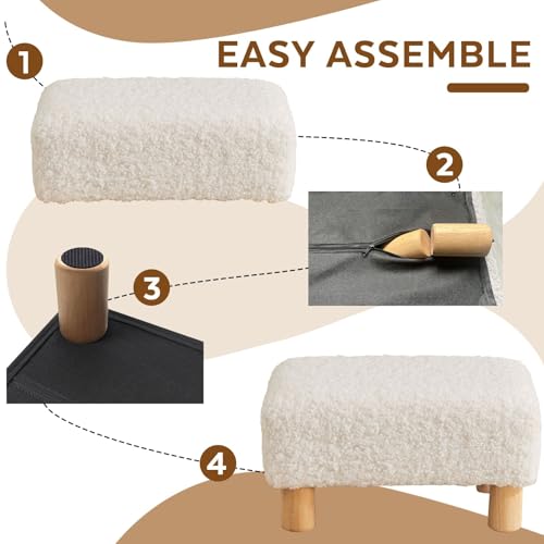 FIMIVIBI Small Foot Stool Ottoman, Sherpa Footstool Ottoman Foot Rest for Couch, Rectangle Footstools and Ottomans Small for Living Room, Entryway and Bedroom (White)