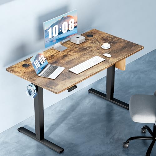 DUMOS 40 Inch Electric Standing Desk Height Adjustable, Sit to Stand Up Computer Workstations Work PC Table Home Office Study Writing Gaming Desks with Memory Presets for Walking Pad, Bedroom, Rustic