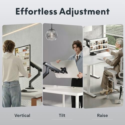 FlexiSpot Single Monitor Arm, Premium Aluminum Monitor Desk Mount Fits Screen up to 39 Inches, Fully Adjustable Monitor Stand with C-Clamp & Grommet Base, Holds 6.61 to 26.46 lbs, Black
