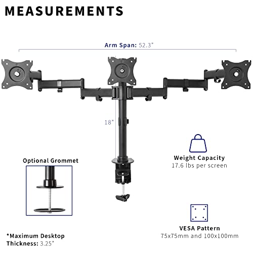 VIVO Triple Monitor Adjustable Heavy Duty Mount, Articulating Stand for 3 LCD Screens up to 24 inches STAND-V003M