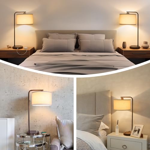 25" Tall Table Lamp with USB C+A Ports, Fully Stepless Dimmable Modern Minimalist Bedside Nightstand Lamp, Reading Desk Lamp for Bedroom, Living Room, Study Room, Office, 9W 3000K LED Bulb Included