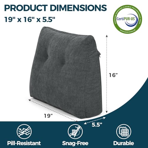TANYOO Back Support Pillow for Recliner Soft Dual Layer Lumbar Support Pillow with Memory Foam Shreds Ergonomic Orthopedic Couch Back Cushions for Elderly Lower Back Pain Relief Dark Grey